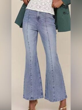 Avec Les Filles Light Wash High-Rise Flare Jeans